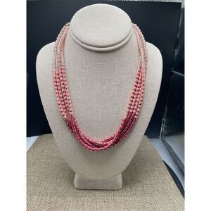 New Talbots Sunny Layered 4 Strand Beaded Pink and Gold Necklace Signed